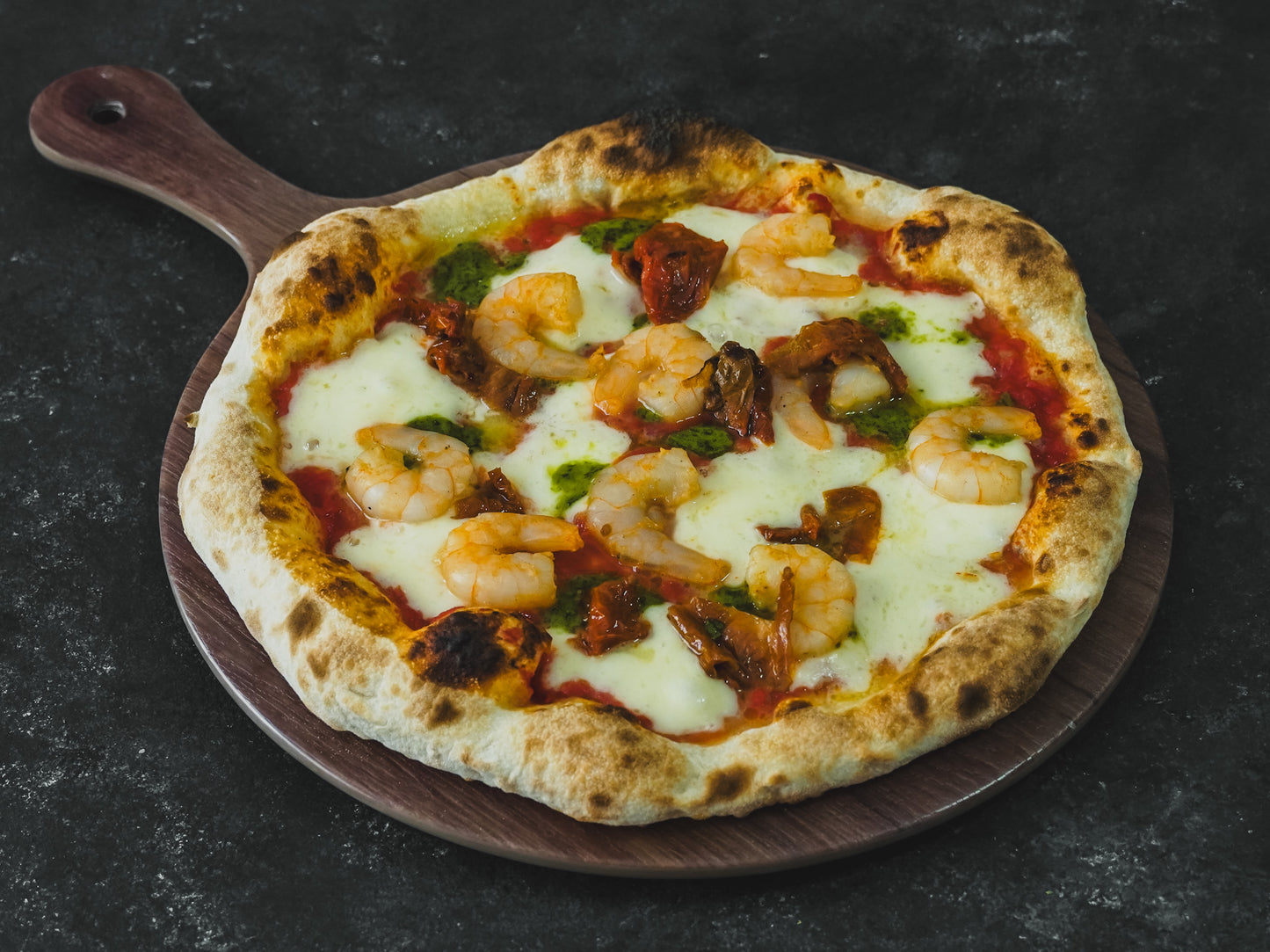 Pizza Scampi al Pesto e Secchi